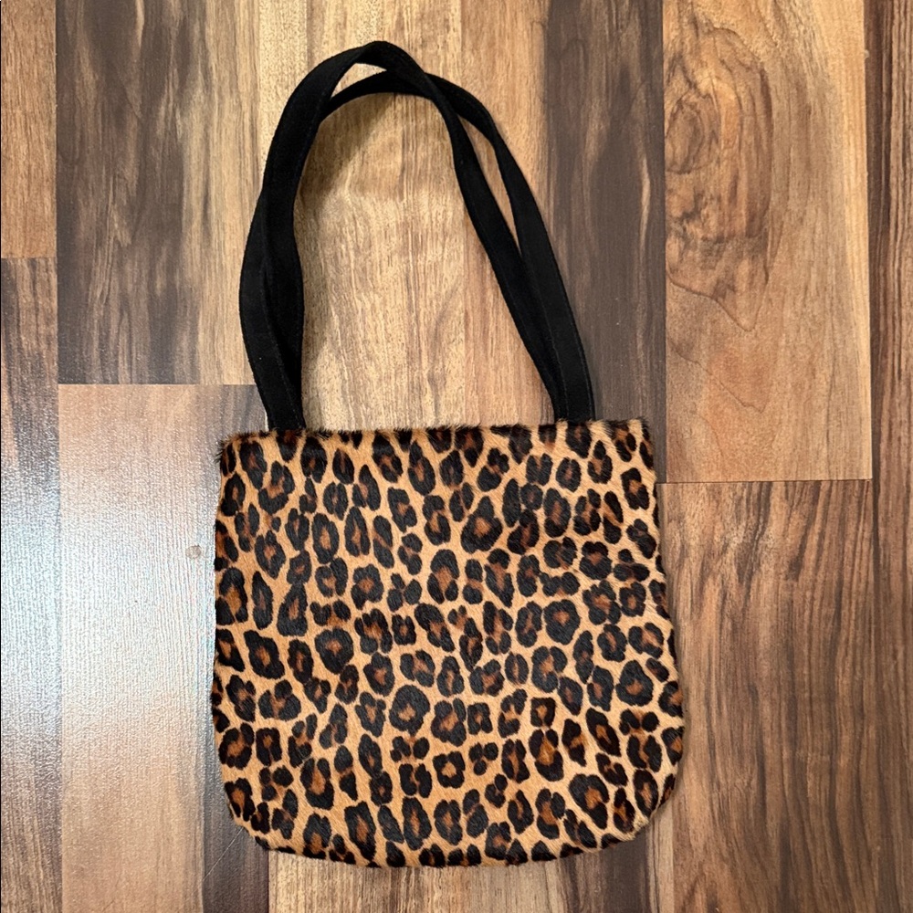 Leopard Print Calf Hair front, Black Suede back. Mini handbag. NWOT.